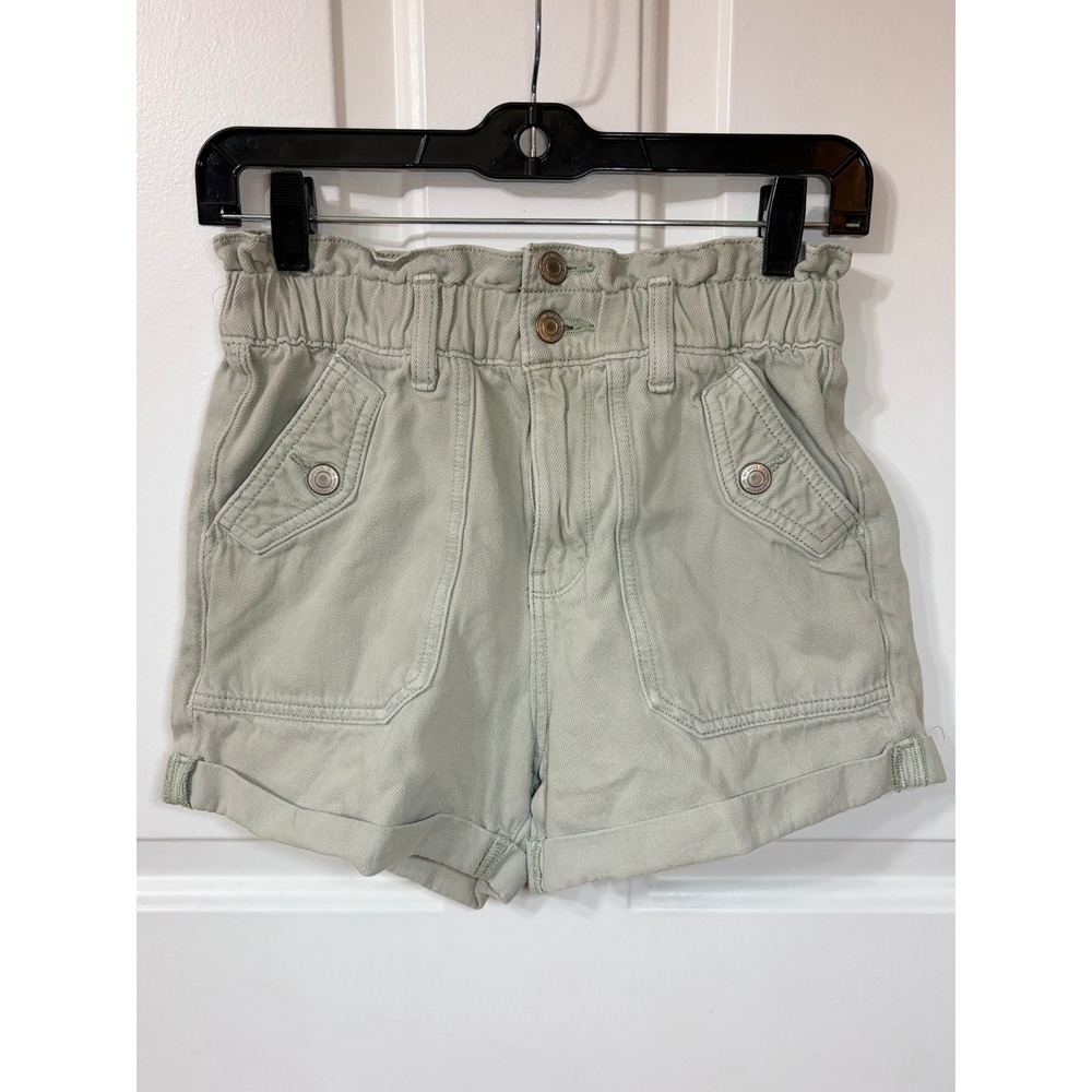 SO | High Rise Paperbag Shorts 100% cotton | XS || Sage Green|